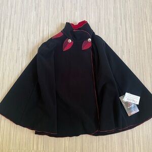 Polartec Black Cape Coat with Red Trim and Leaf Accents NWT